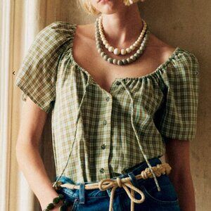 NWT Sezane Vikaly Blouse  Newcastle Checkquered Print (US 2)